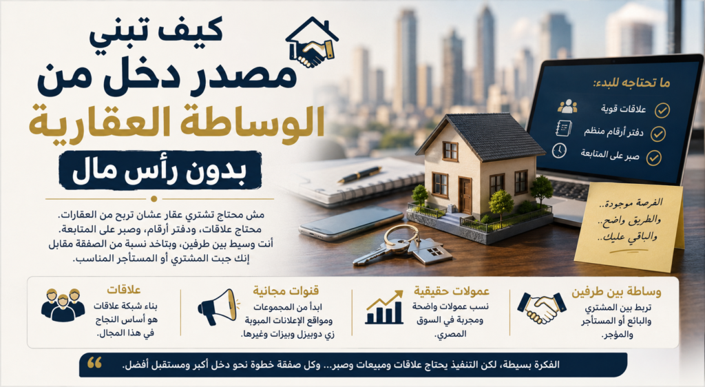 كيف تبني مصدر دخل من الوساطة العقارية بدون رأس مال 2026